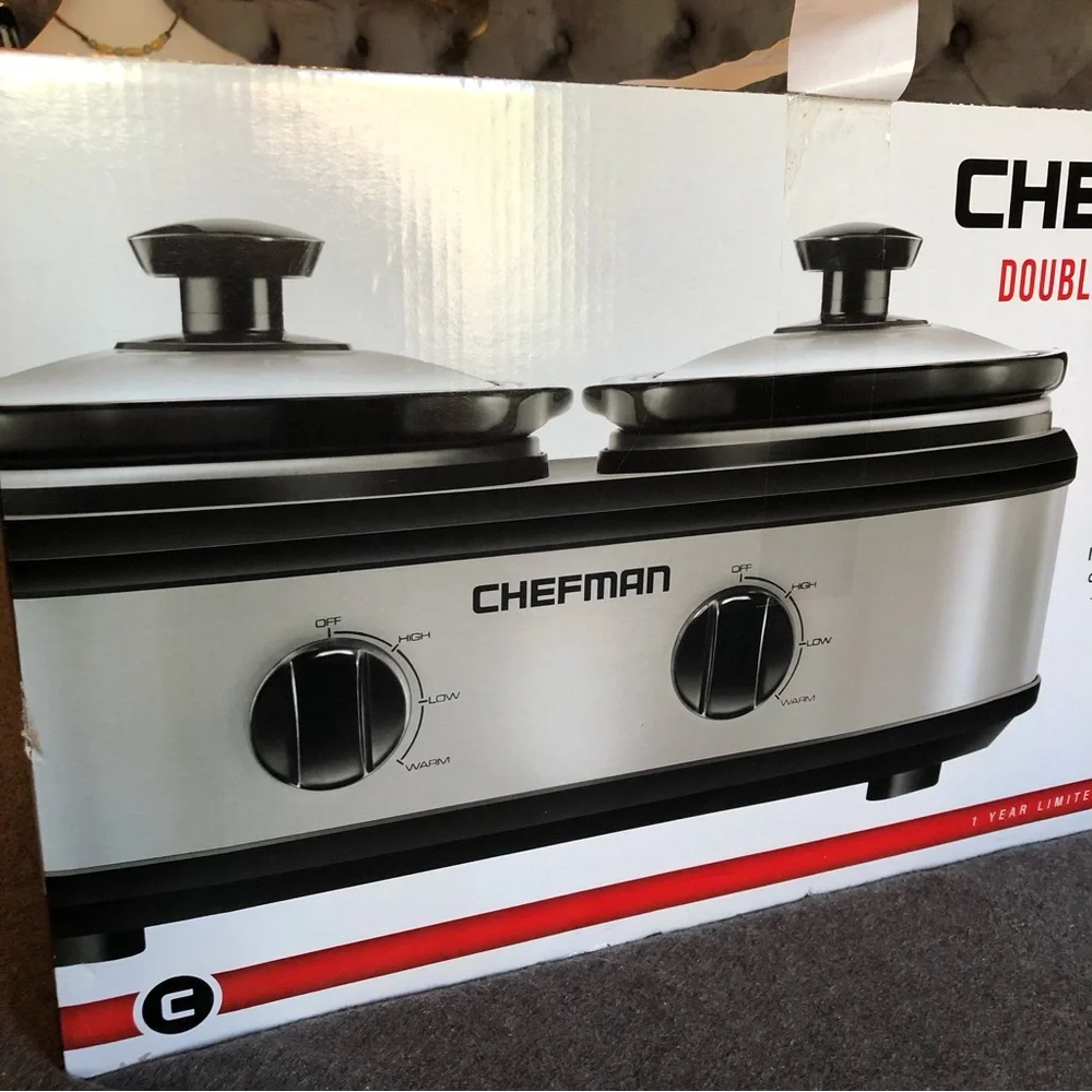Chefman Double Slow Cooker 2 x 1.25 Quart Oval Stoneware Crocks - Dual Controls